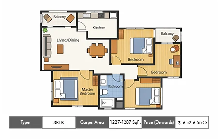 3 BHK 1227-1287 SqFt